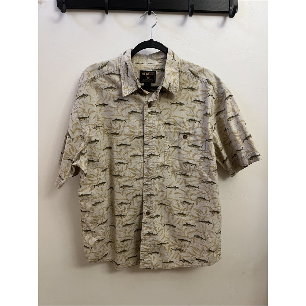 Vintage‎ Men's Woolrich "Wasabi Tuna" Cotton Size Large Short Sleeve